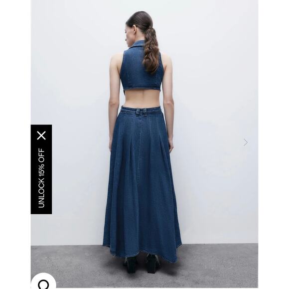 Urban Revivo Cut Out Stretchy Sleeveless Maxi Denim Dress US 10 NWT 1 Left - Picture 5 of 11